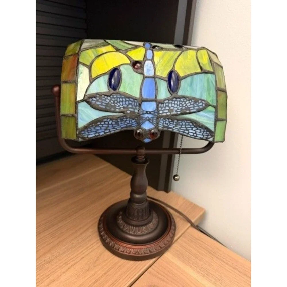 Tiffany Dragonfly Lamp Side Lamp  Colorful Glass and Metal Base NEW IN BOX